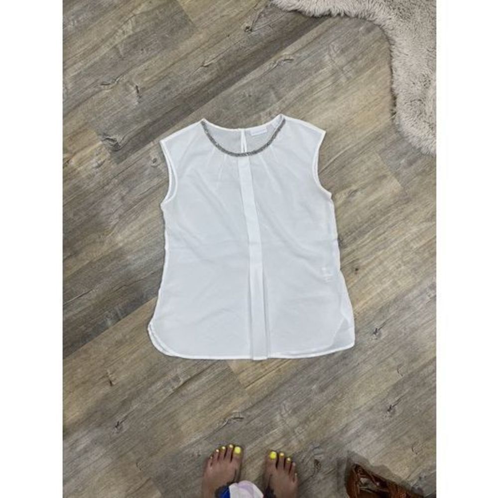 NY&C Sheer White Blouse w/ Silver Neck